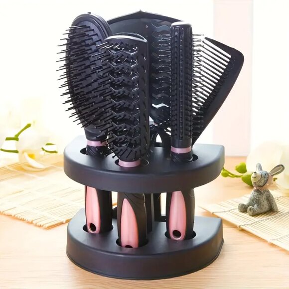 NWT 5 PC Pink and Black Grooming Tools Set with Paddle Brush, Comb and Mirror - Picture 1 of 12